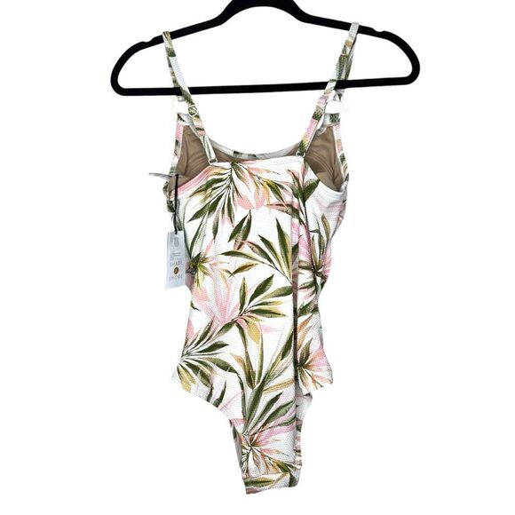 NEW Shade & Shore Scoop Neck Ring One Piece Cream Tropical Swimsuit S - Picture 6 of 6